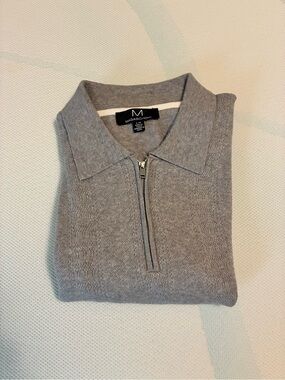 Magaschoni Men’s Light Gray Zip Polo Sweater